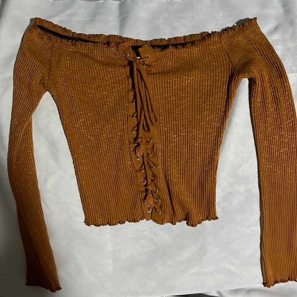 Mustard Yellow off the shoulder long sleeve